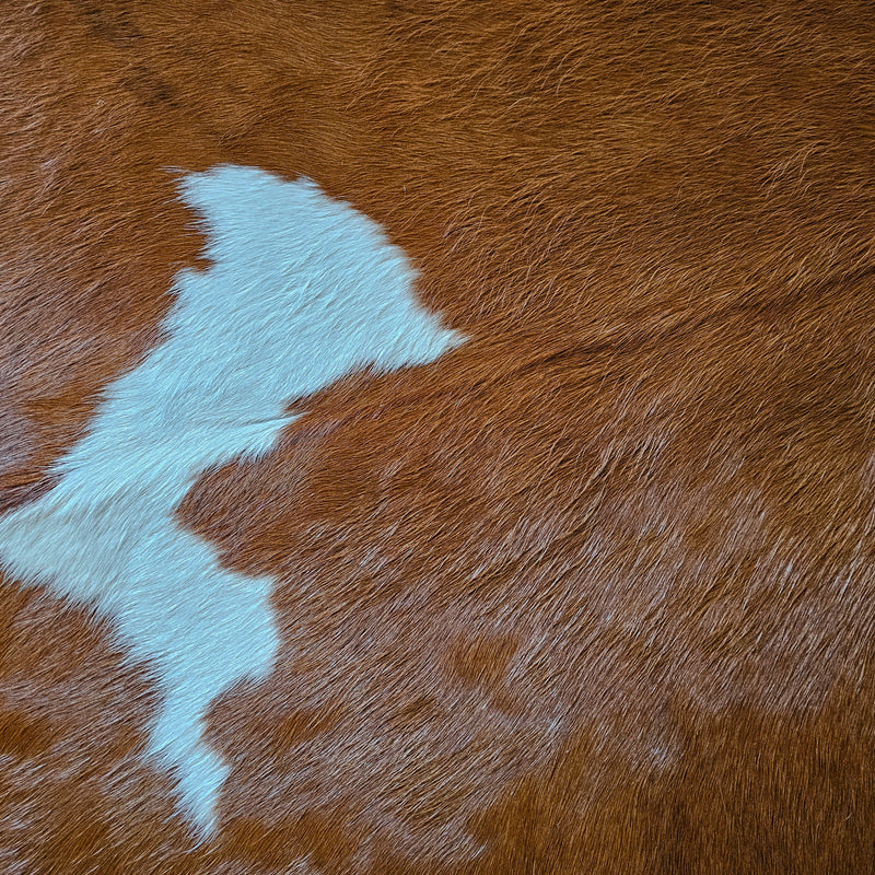 Brown and White Cowhide Rug Size 7'4" L x 6'10" W 7999