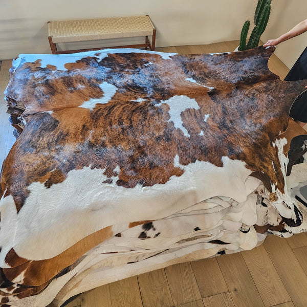 Tricolor Cowhide Rug Size 7'2" L x 6'10" W 8019