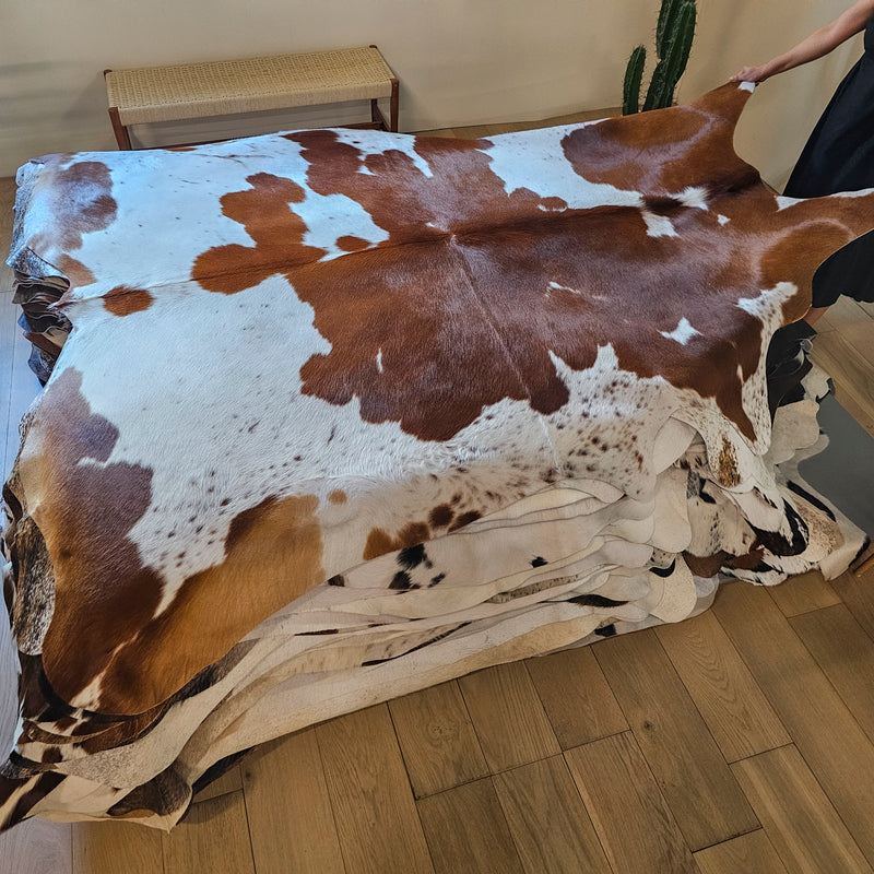 Brown and White Cowhide Rug Size 7'11" L x 7'0" W 8023