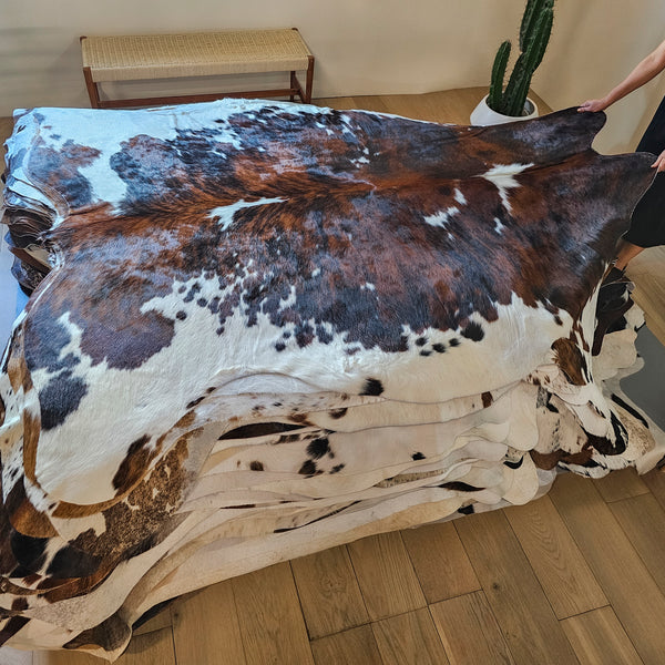 Tricolor Cowhide Rug Size 7'6" L x 6'4" W 8032