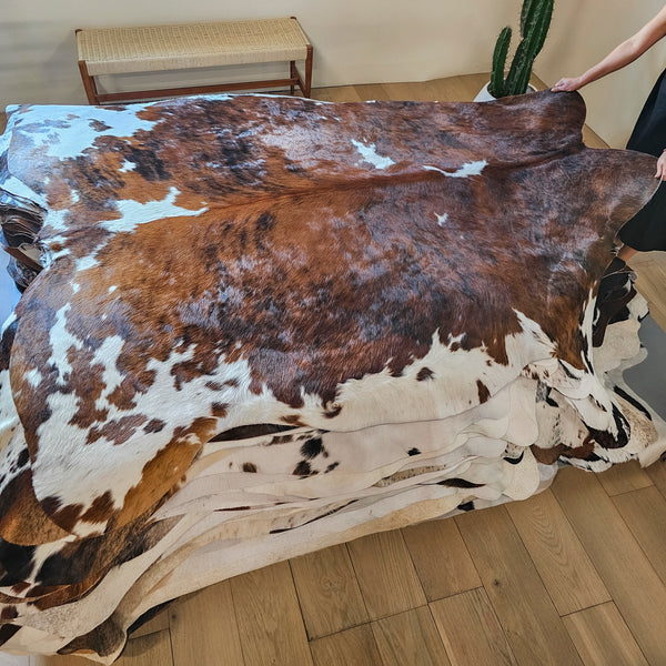 Tricolor Cowhide Rug Size 7'6" L x 6'8" W 8036