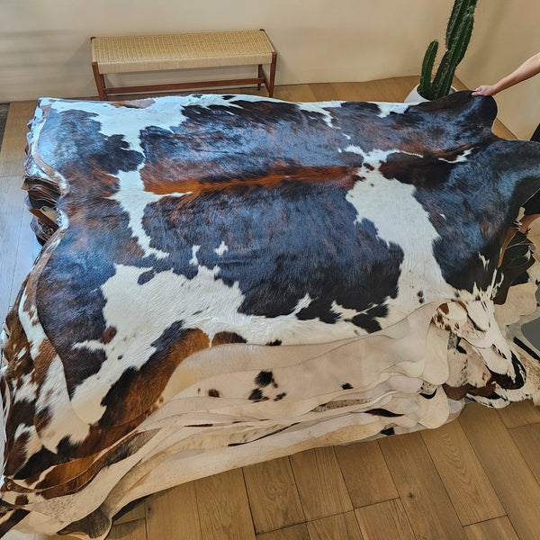 Tricolor Cowhide Rug Size 7'4" L x 6'4" W 8041