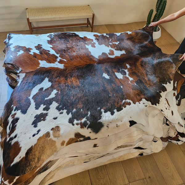 Tricolor Cowhide Rug Size 7'2" L x 6'10" W 8049