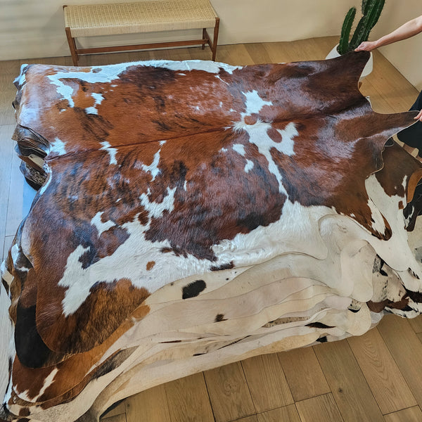 Tricolor Cowhide Rug Size 6'9" L x 6'3" W 8050