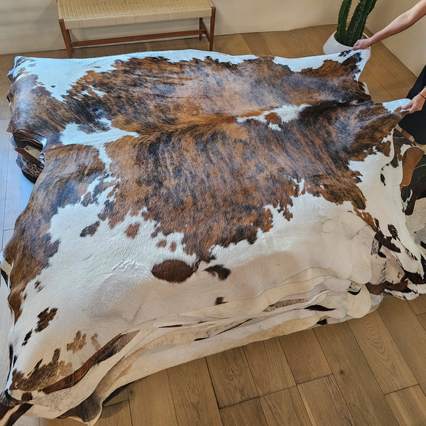 Tricolor Cowhide Rug Size 7'4" L x 7'2" W 8054