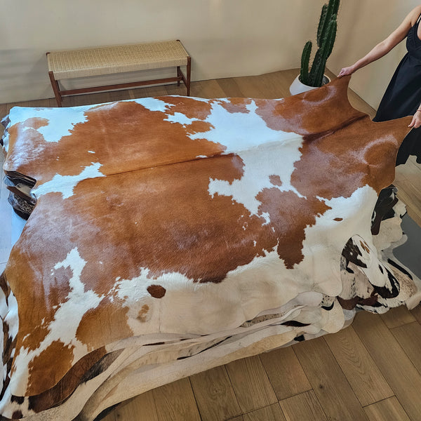 Brown and White Cowhide Rug Size 8'5" L x 6'10" W 8059