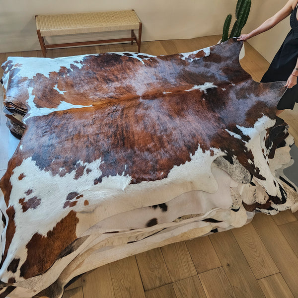 Tricolor Cowhide Rug Size 7'3" L x 7'4" W 8061