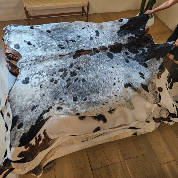 Dark Tricolor Cowhide Rug Size 6'8" L x 6'6" W 8063