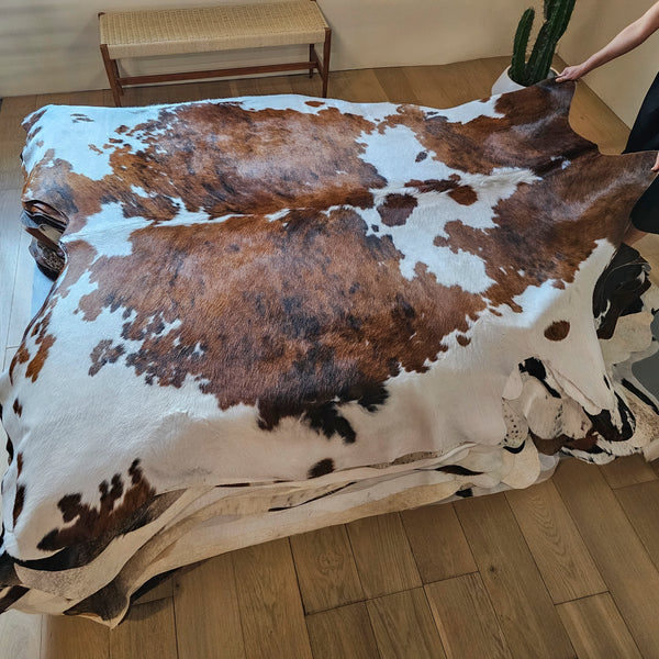 Tricolor Cowhide Rug Size 7'10" L x 7'2" W 8064