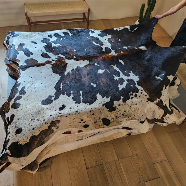 Dark Tricolor Cowhide Rug Size 8'0" L x 7'2" W 8073