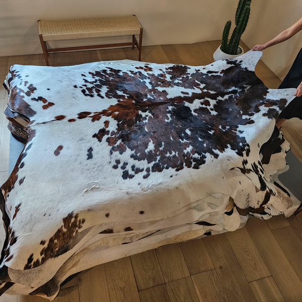 Tricolor Cowhide Rug Size 7'11" L x 6'11" W 8075