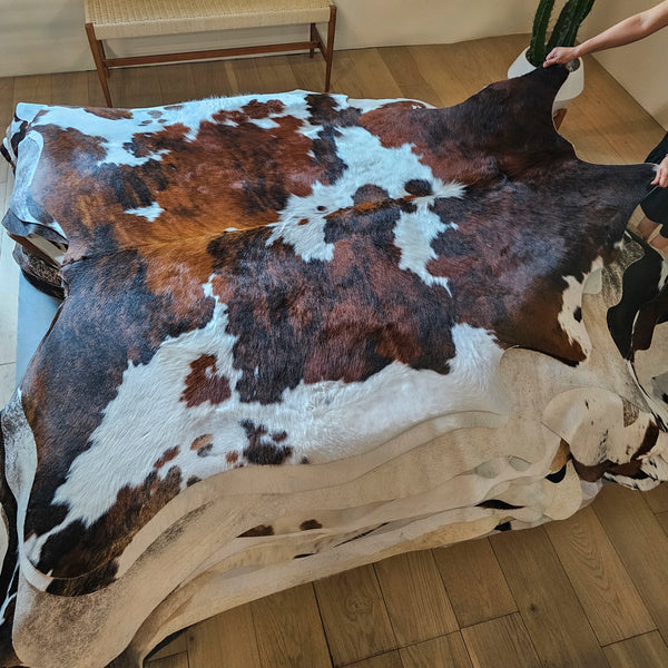 Tricolor Cowhide Rug Size 6'6" L x 6'2" W 8079