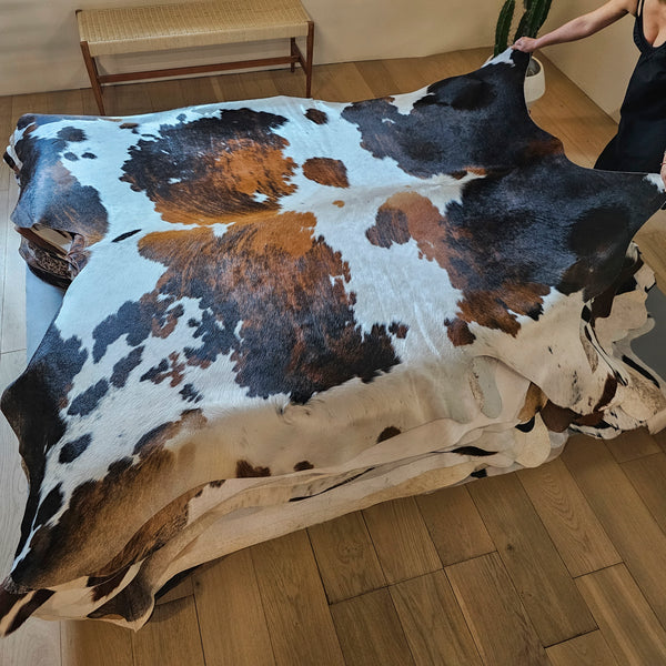 Tricolor Cowhide Rug Size 7'7" L x 7'2" W 8082