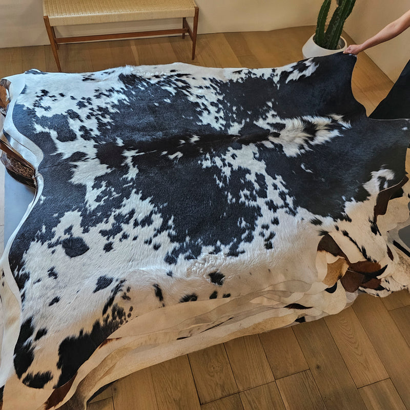 Black and White Cowhide Rug Size 7'1" L x 6'11" W 8094