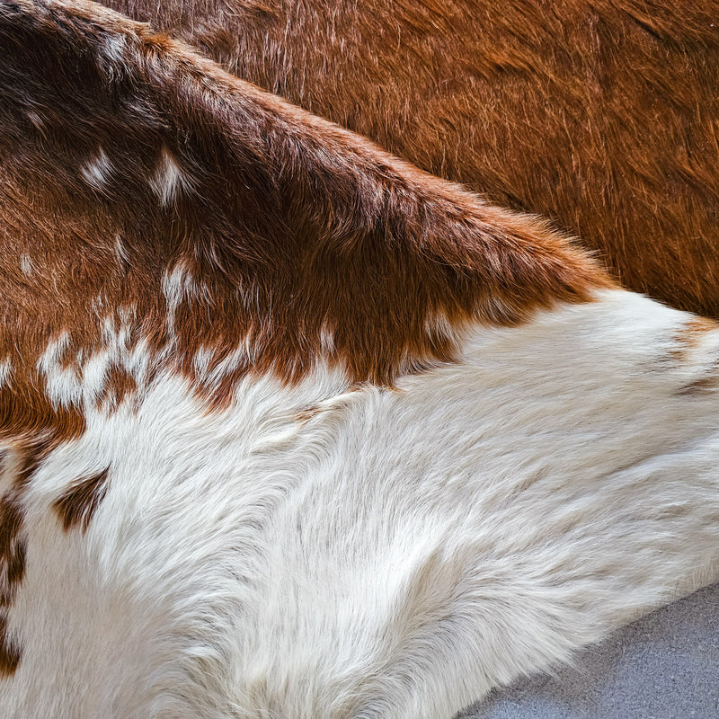 Brown and White Cowhide Rug Size 7'3" L x 7'2" W 8408