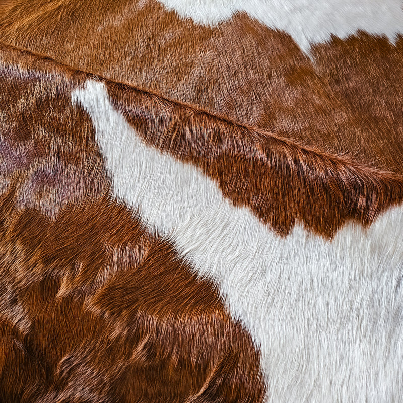 Brown and White Cowhide Rug Size 7'6" L x 7'4" W 8409