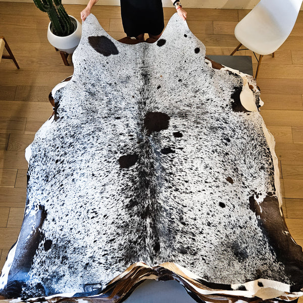 Black Salt and Pepper Cowhide Rug Size 7'1" L x 7'0" W 8429