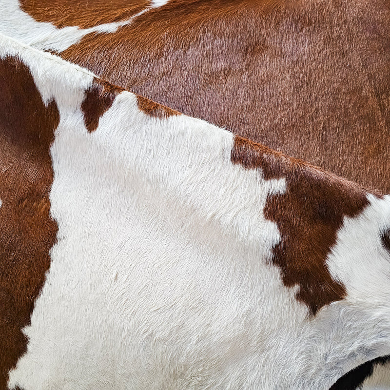 Brown and White Cowhide Rug Size 7'10" L x 7'2" W 8431