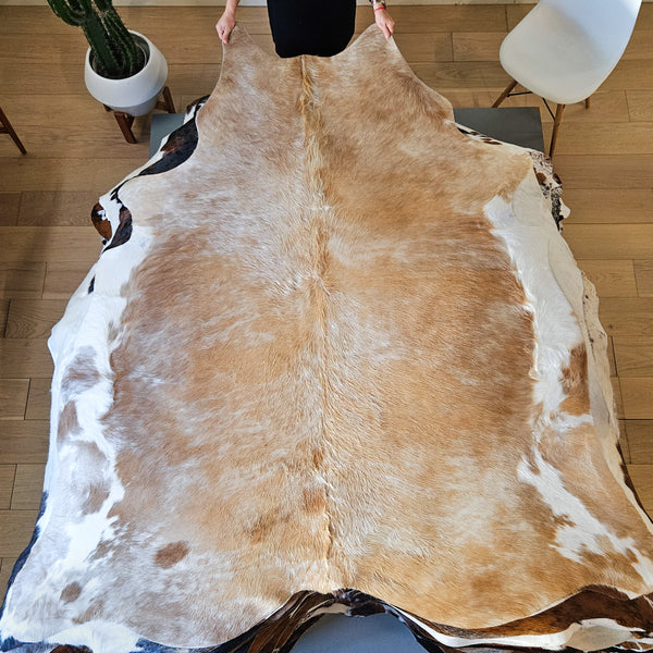 Palomino and White Cowhide Rug Size 7'1" L x 6'8" W 8433