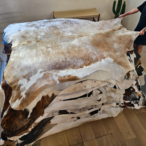 Palomino and White Cowhide Rug Size 7'1" L x 6'8" W 8433