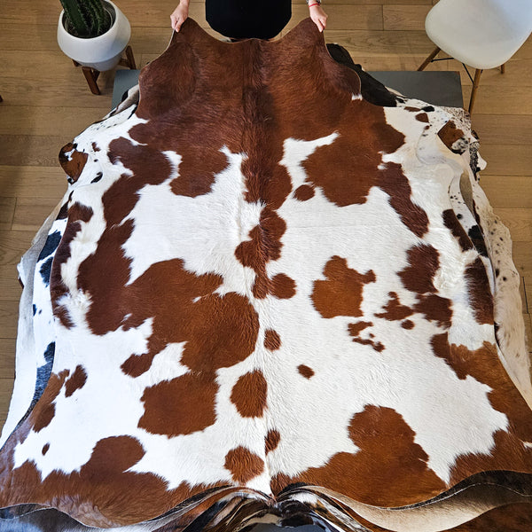 Brown and White Cowhide Rug Size 6'5" L x 6'3" W 8437