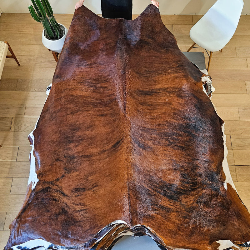 Brindle White Belly Cowhide Rug Size 8'1" L x 7'6" W 8455