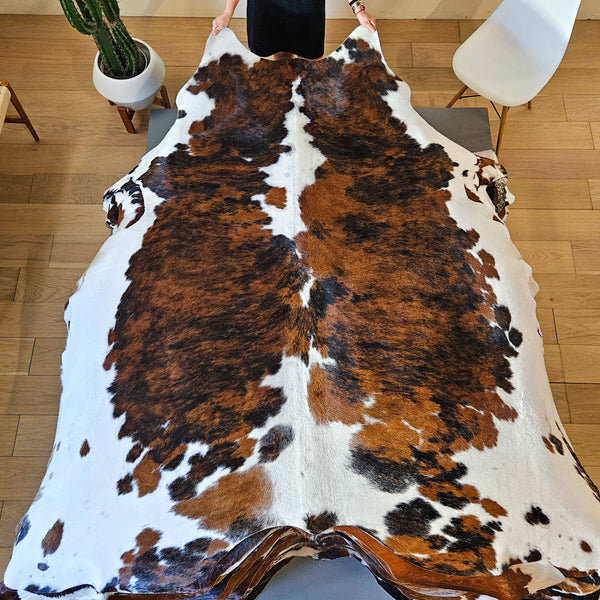 Tricolor Cowhide Rug Size 7'6" L x 7'4" W 8456