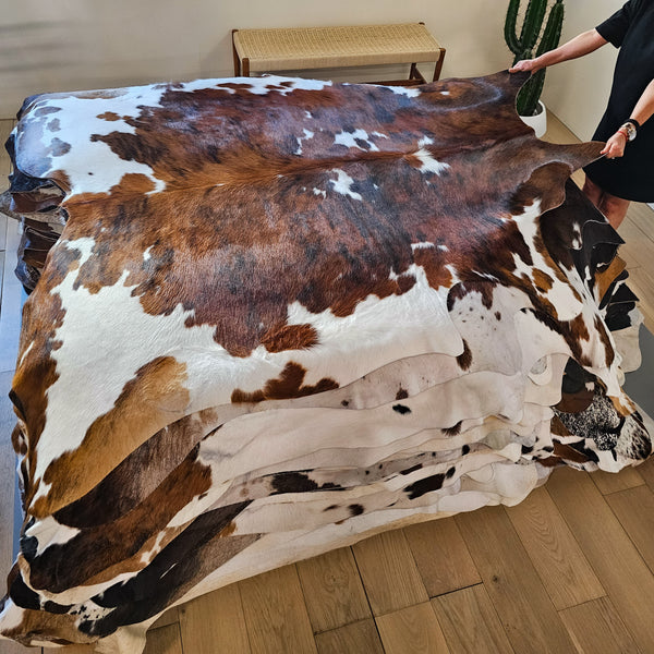 Tricolor Cowhide Rug Size 6'9" L x 6'5" W 8461