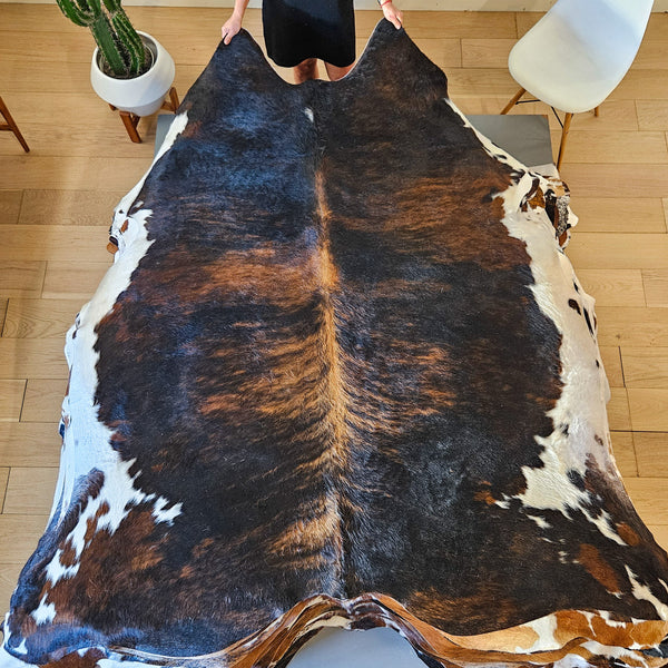 Brindle White Belly Cowhide Rug Size 7'4" L x 7'2" W 8465