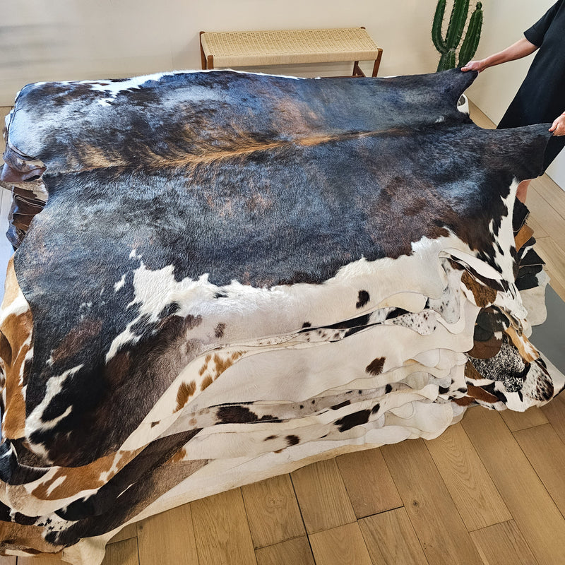 Brindle White Belly Cowhide Rug Size 7'4" L x 7'2" W 8465