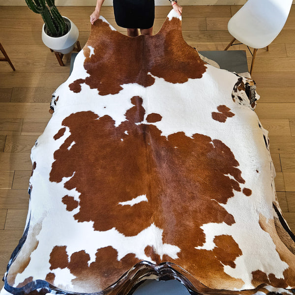 Brown and White Cowhide Rug Size 7'2" L x 6'8" W 8467