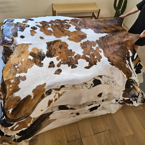 Tricolor Cowhide Rug Size 7'1" L x 6'9" W 8473