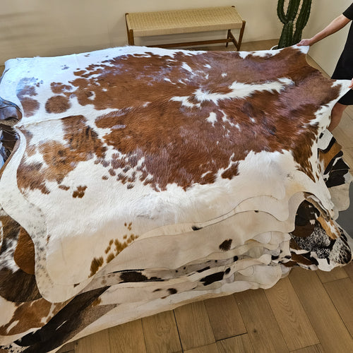 Tricolor Cowhide Rug Size 6'10" L x 6'10" W 8481