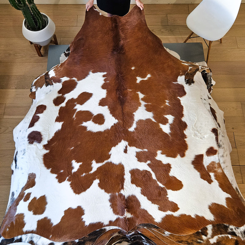 Brown and White Cowhide Rug Size 7'2" L x 6'5" W 8483