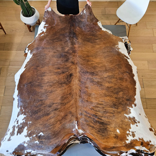 Brindle White Belly Cowhide Rug Size 8'0" L x 7'8" W 8485