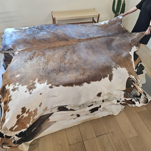 Brindle White Belly Cowhide Rug Size 8'0" L x 7'8" W 8485