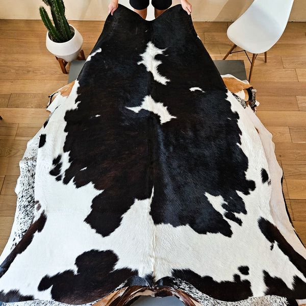 Dark Tricolor Cowhide Rug Size 7'9" L x 6'3" W 8600