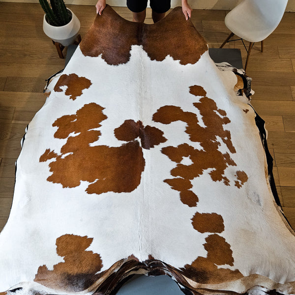 Brown and White Cowhide Rug Size 6'11" L x 6'10" W 8603