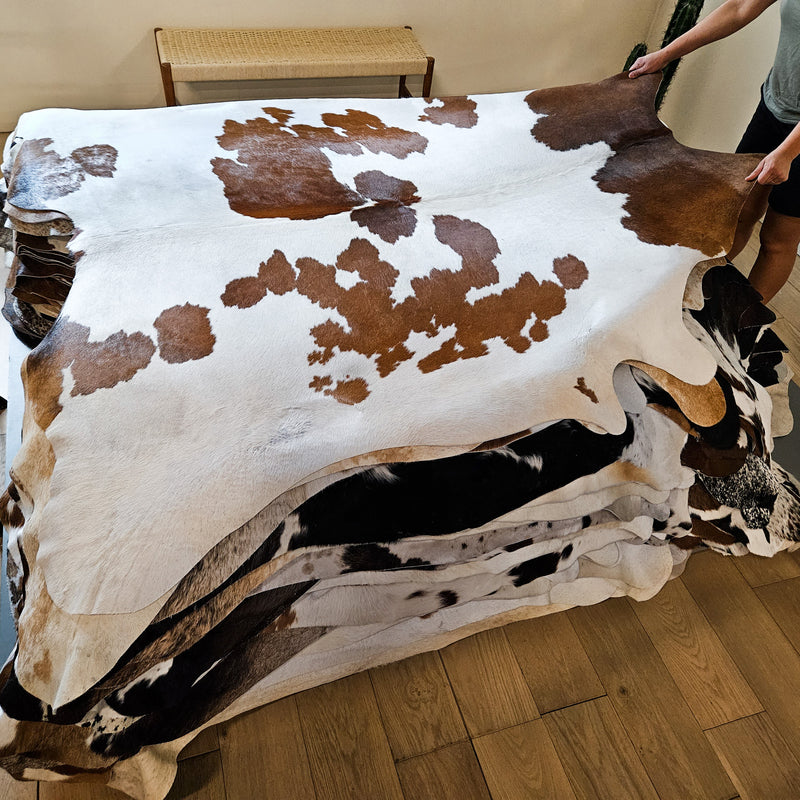 Brown and White Cowhide Rug Size 6'11" L x 6'10" W 8603