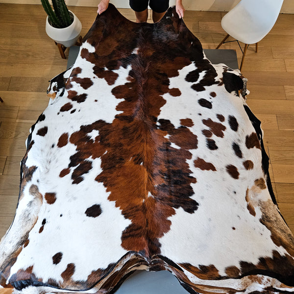 Tricolor Cowhide Rug Size 7'3" L x 6'10" W 8605