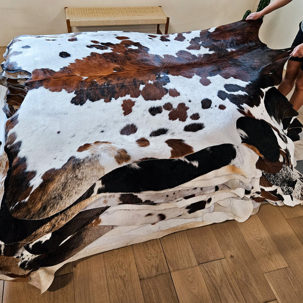 Tricolor Cowhide Rug Size 7'3" L x 6'10" W 8605