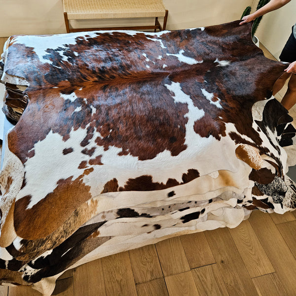 Tricolor Cowhide Rug Size 7' L x 6'9" W 8607