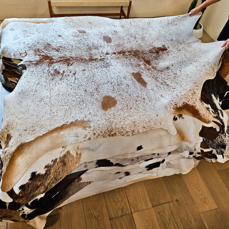 Brown Salt and Pepper Cowhide Rug Size 7'4" L x 6'9" W 8608