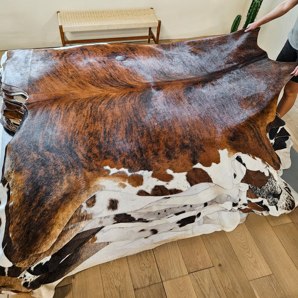 Brindle White Belly Cowhide Rug Size 7'8" L x 7'1" W 8611