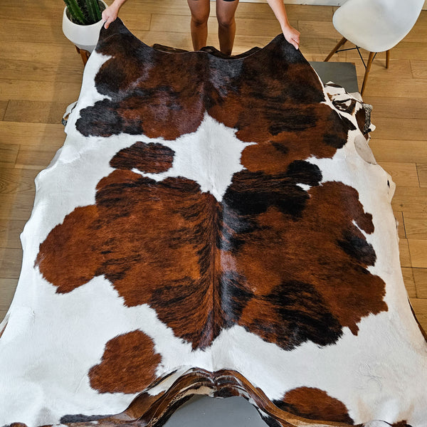 Tricolor Cowhide Rug Size 7'1" L x 6'10" W 8621