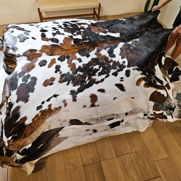 Tricolor Cowhide Rug Size 7'4" L x 6'9" W 8623