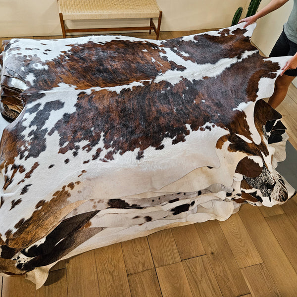 Tricolor Cowhide Rug Size 7'4" L x 6'10" W 8625