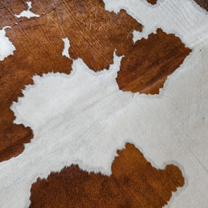 Brown and White Cowhide Rug Size 7'10" L x 6'8" W 8629