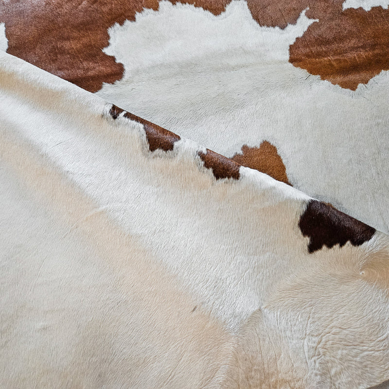 Brown and White Cowhide Rug Size 7'10" L x 6'8" W 8629