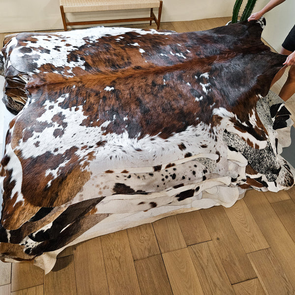 Tricolor Cowhide Rug Size 7'4" L x 6'5" W 8630